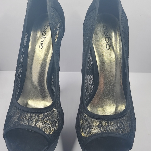 BEBE Black Lace Stiletto Open Toe - Picture 3 of 8